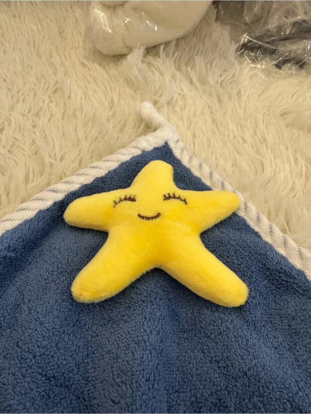 Plush Navy Blue Star hand towel super soft